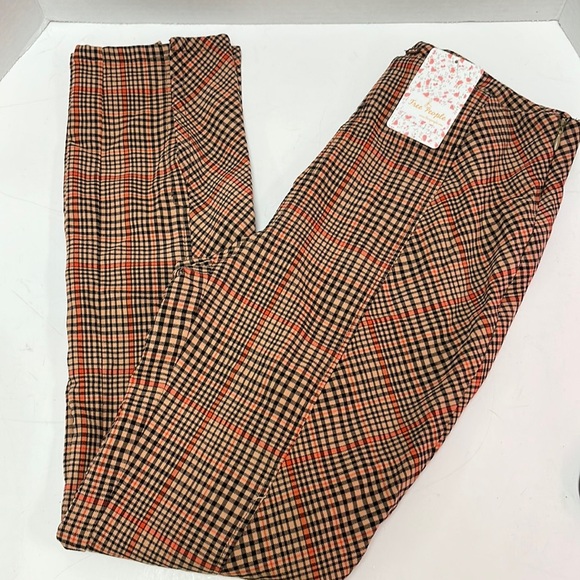 Free People FLYING HIGH Plaid Slit Hem Skinny Pants - Picture 2 of 5